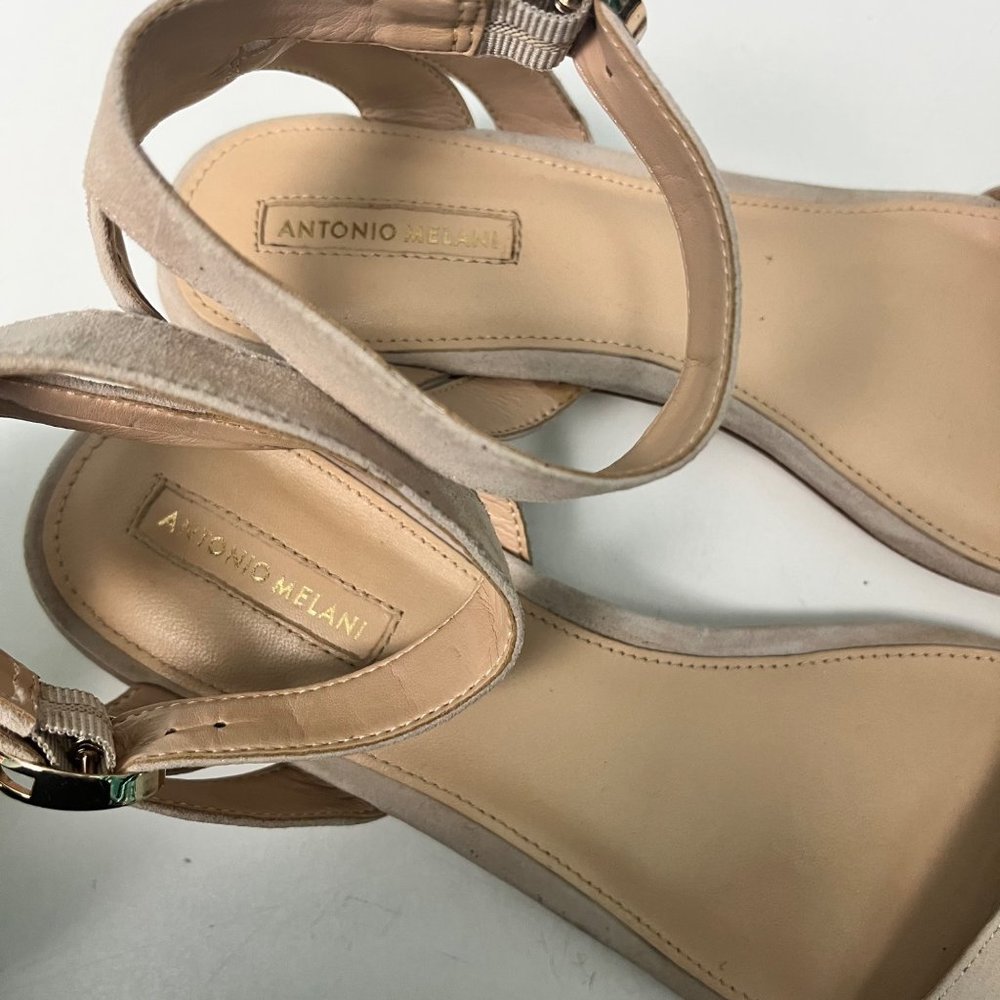 Antonio Melani SIZE 9.5 Mabbela Leather Ankle Strap Taupe Gray Tan Sandals Block - Picture 8 of 12